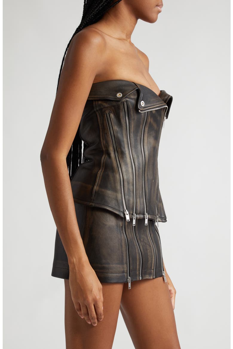 Zip Leather Biker Corset, Alternate, color, BURNISHED BLACK