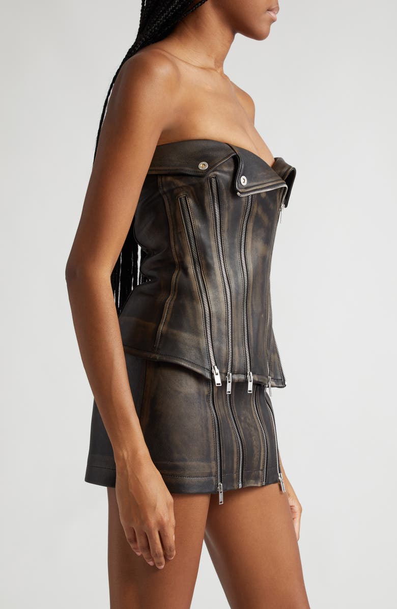 Dion Lee Zip Leather Biker Corset, Alternate, color, 