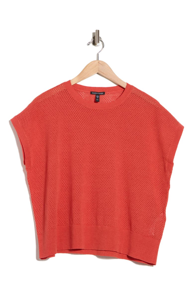 Crewneck Short Sleeve Pointelle Sweater, Alternate, color, TAMARILLO