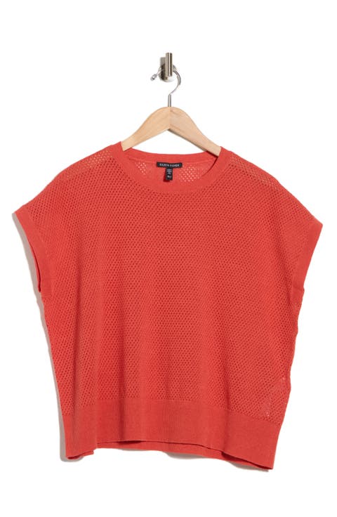 Crewneck Short Sleeve Pointelle Sweater