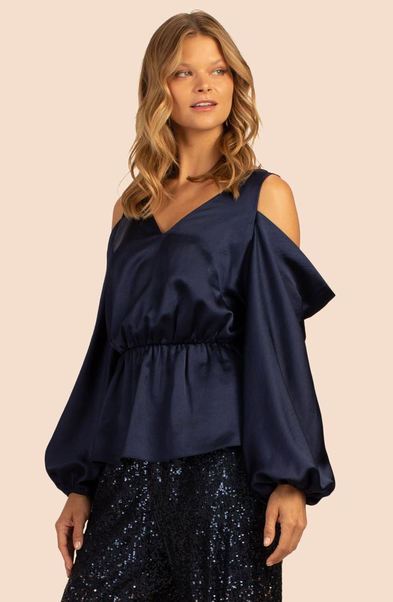 Trina Turk Milky Way Cold Shoulder Top, Alternate, color, Night Sky