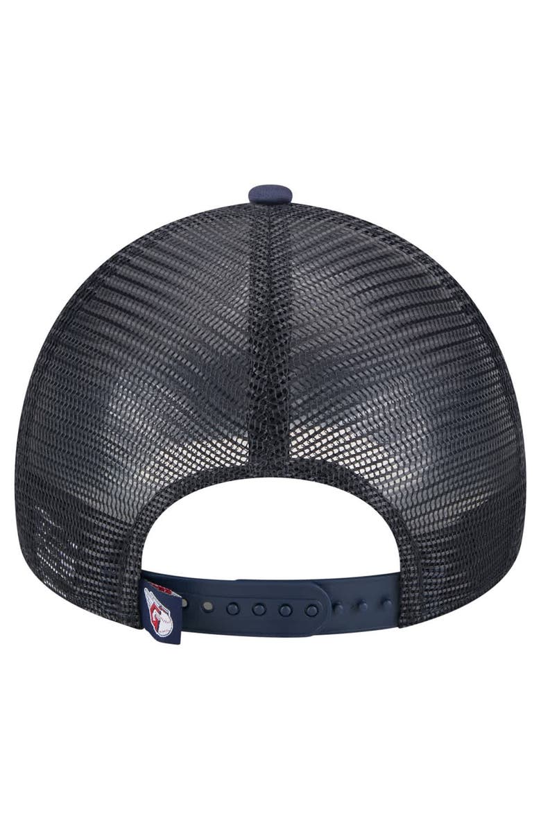 New Era Men's New Era White/Navy Cleveland Guardians Distressed 9FORTY A-Frame Adjustable Trucker Hat, Alternate, color, White