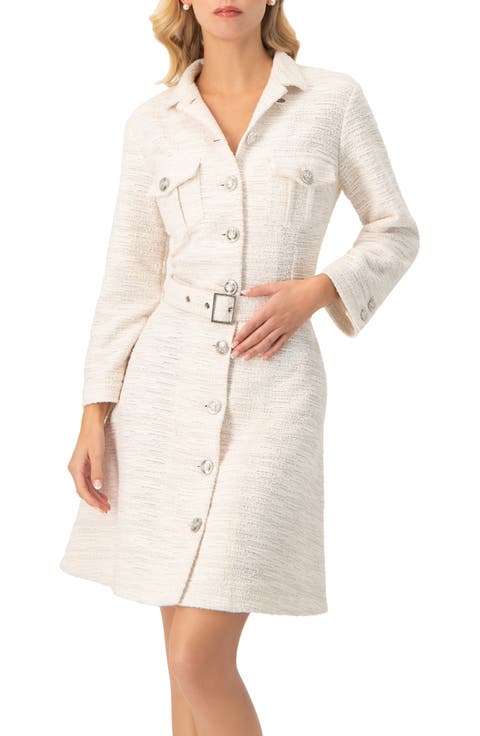 Tweed Belted Button Down Dress