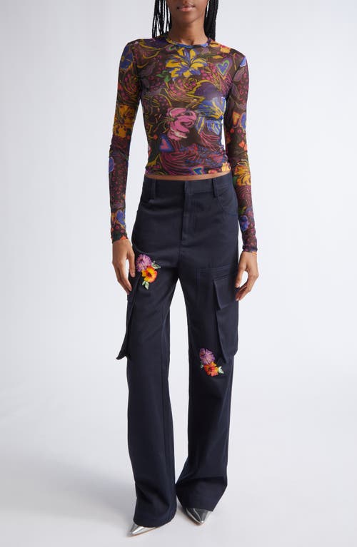 Area Flower Embellished Cargo Pants In Blue