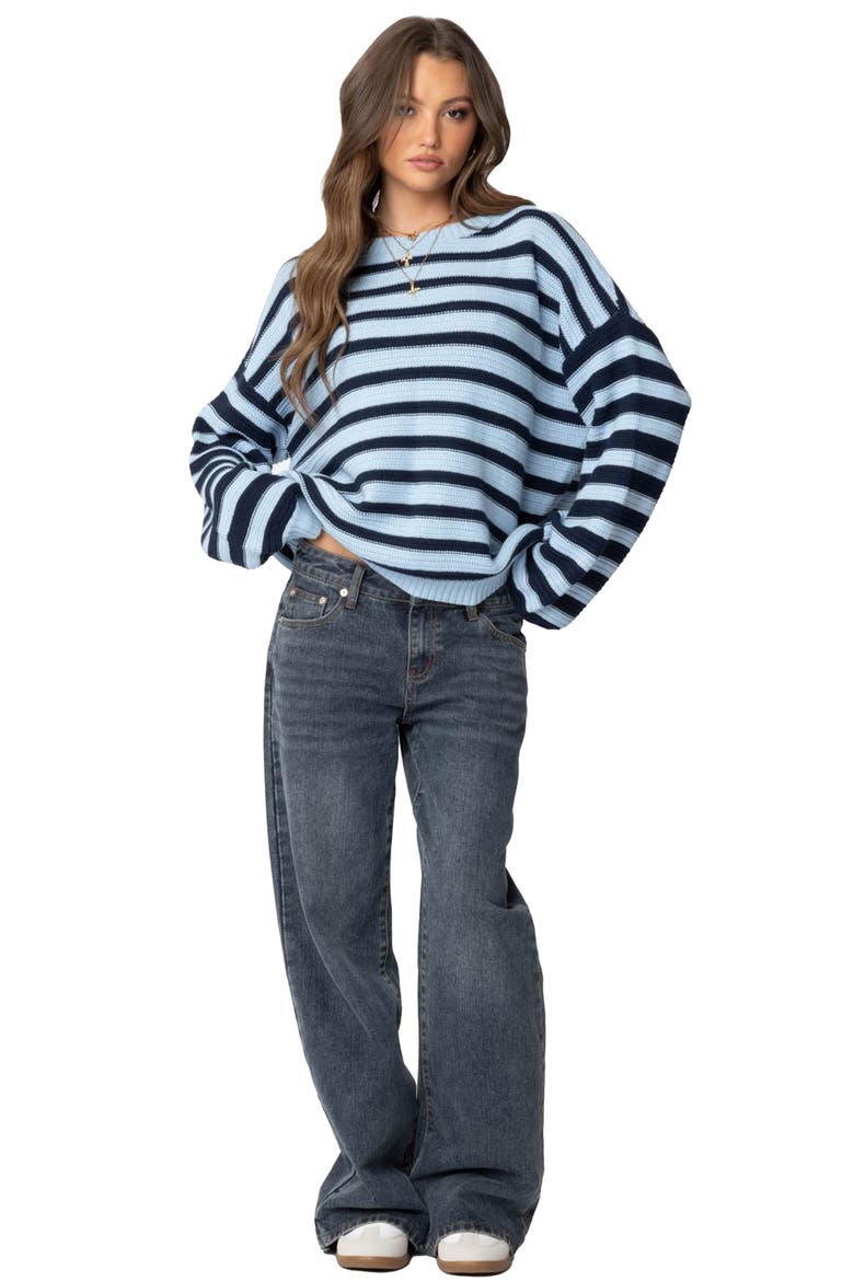 Aerin Oversize Stripe Cotton Sweater, Alternate, color, BLUE-AND-NAVY