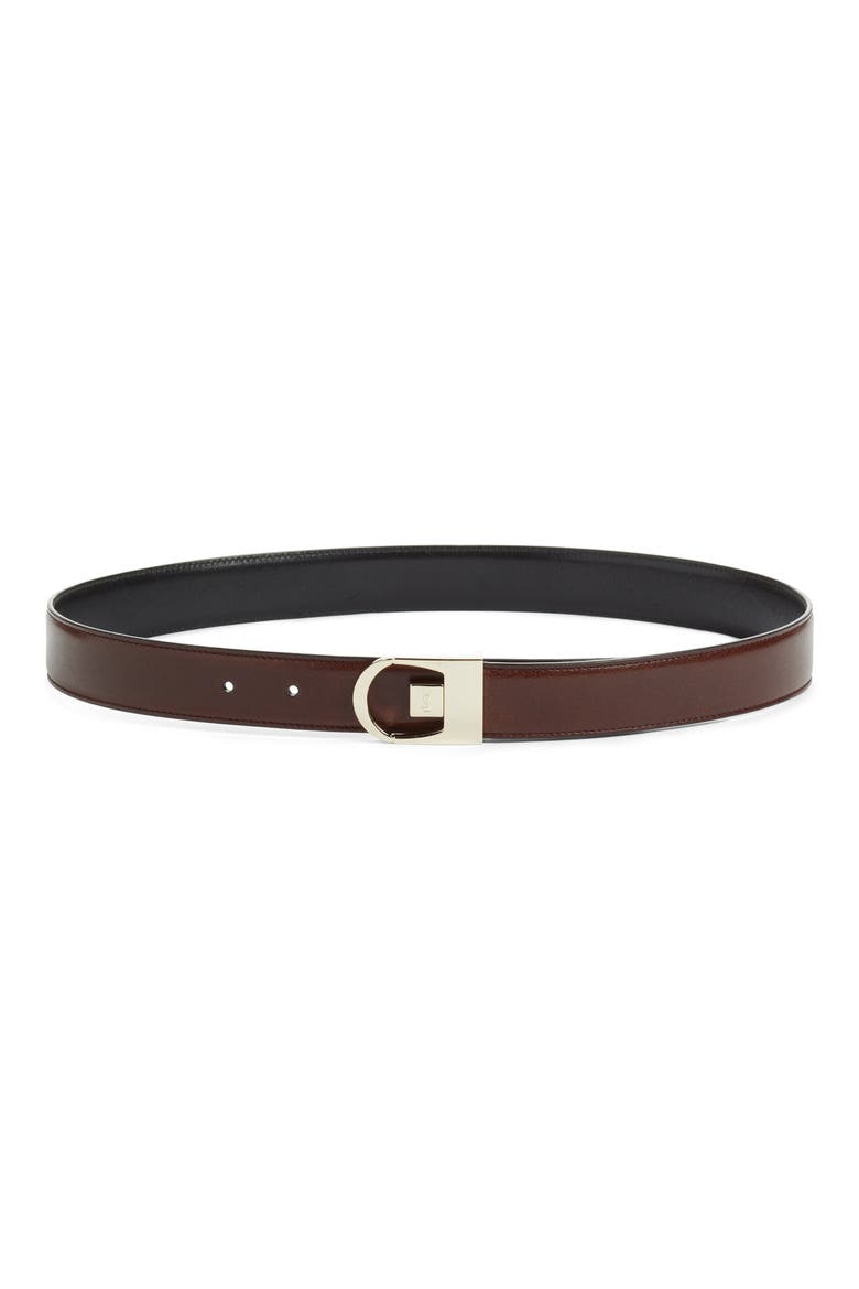 YSL Logo Buckle Reversible Leather Belt, Main, color, BLACK/ RED TAN