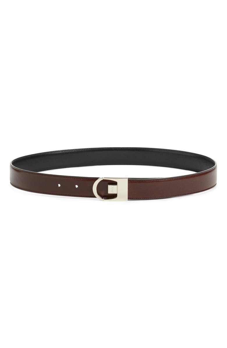 Saint Laurent YSL Logo Buckle Reversible Leather Belt, Main, color, Black/ Red Tan