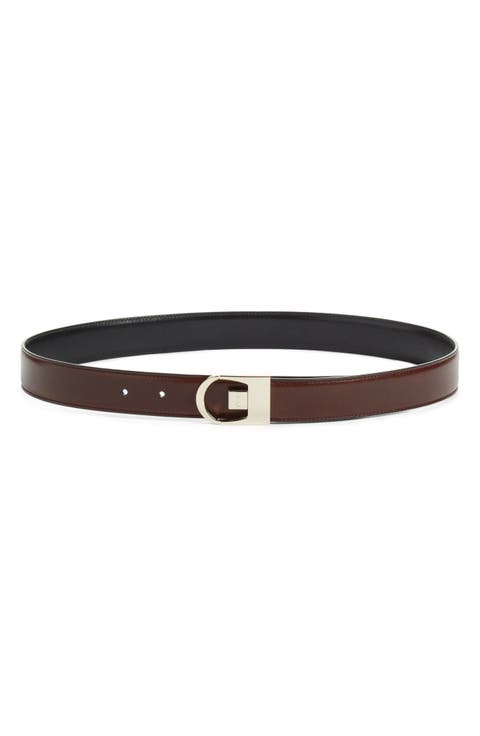 YSL Logo Buckle Reversible Leather Belt