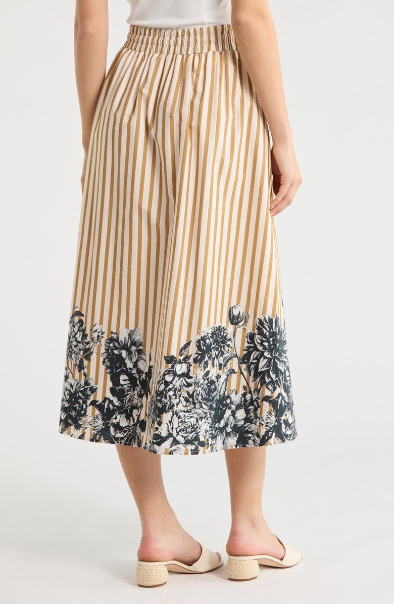 JASON WU Stripe Floral Cotton Midi Skirt, Alternate, color, Khaki Str/ Black Flrl