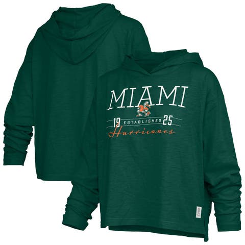 Women's Pressbox Green Miami Hurricanes Castillo Slub Waist Length Long Sleeve Hooded T-Shirt