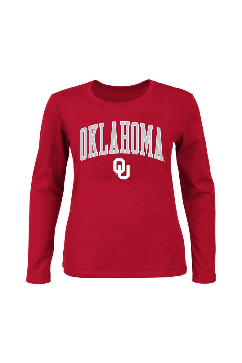 Women's Profile Crimson Oklahoma Sooners Plus Size Arch Over Logo Scoop Neck Long Sleeve T-Shirt, Alternate, color, Crimson