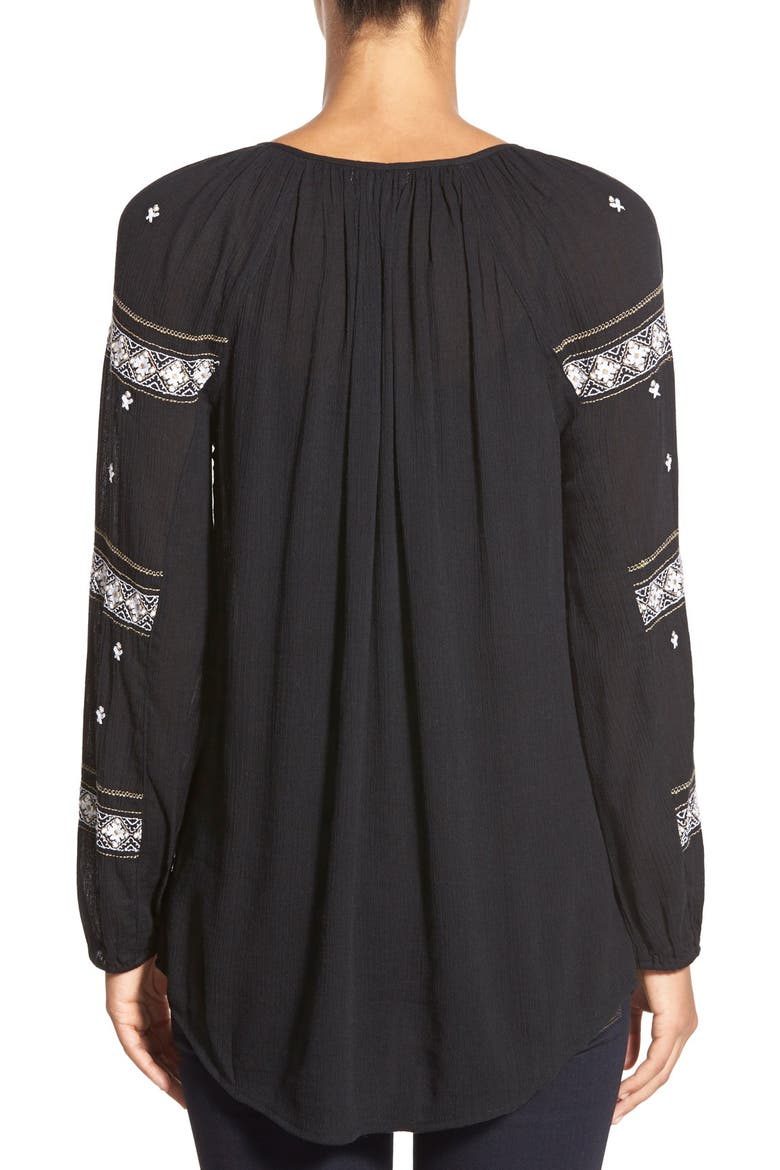 Embroidered Peasant Tunic Top, Alternate, color, BLACK- IVORY EMBROIDERY
