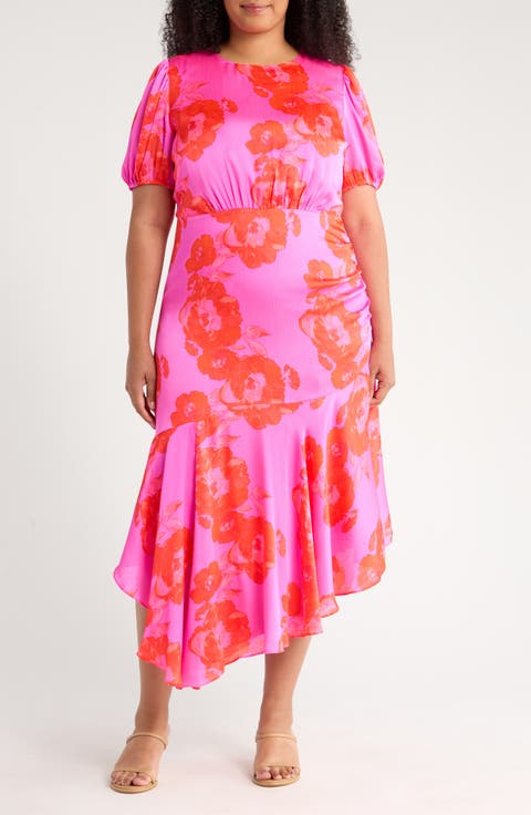 Lailah Floral Balboa Asymmetric Midi Dress (Plus)