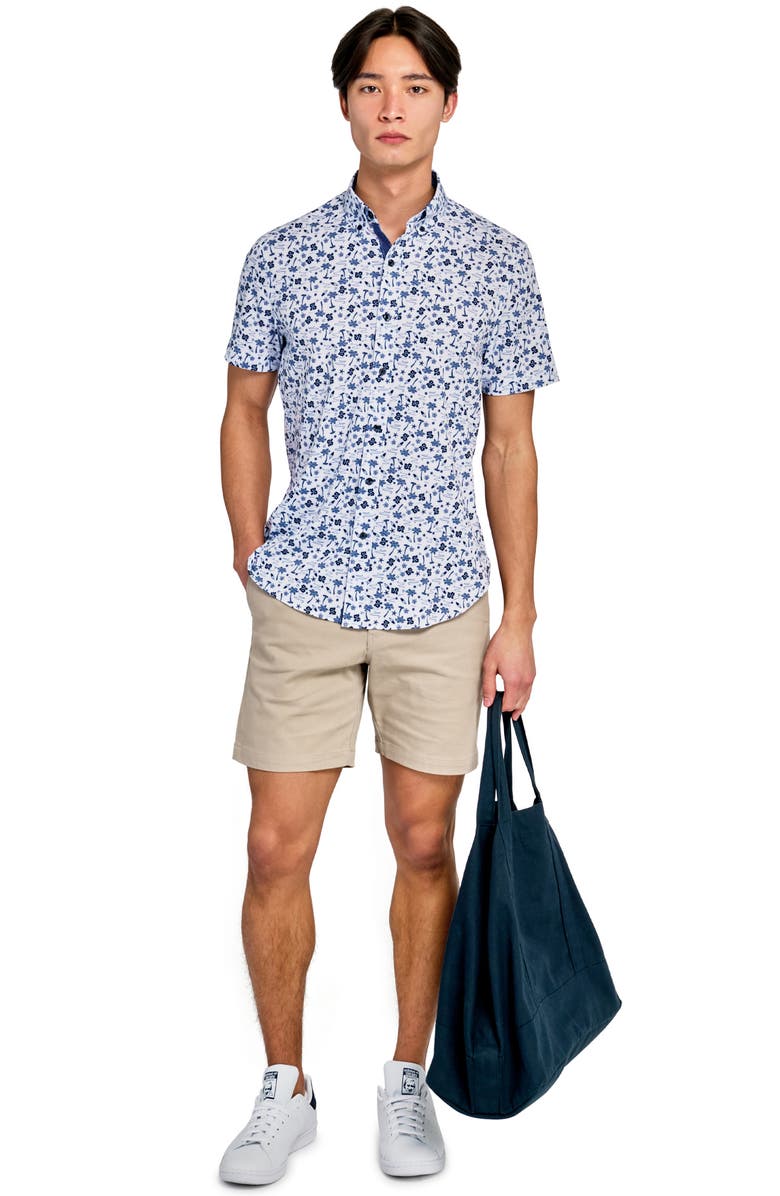 CONSTRUCT Slim Fit 4-Way Stretch Short Sleeve Button-Up Shirt, Alternate, color, White/ Blue