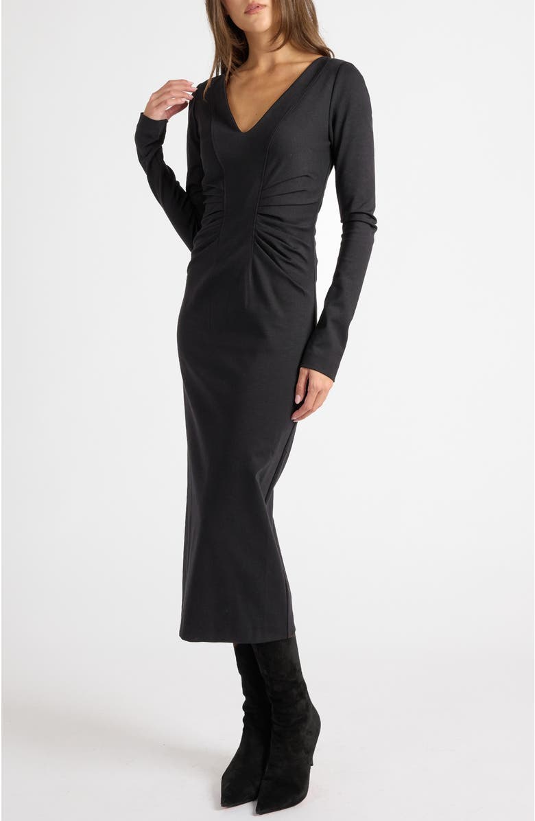 Santorelli Willa Long Sleeve Midi Dress in Punto Milano, Main, color, Black