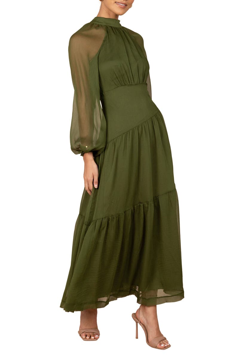 Petal & Pup Julip Long Sleeve Tiered Maxi Dress, Alternate, color, Olive