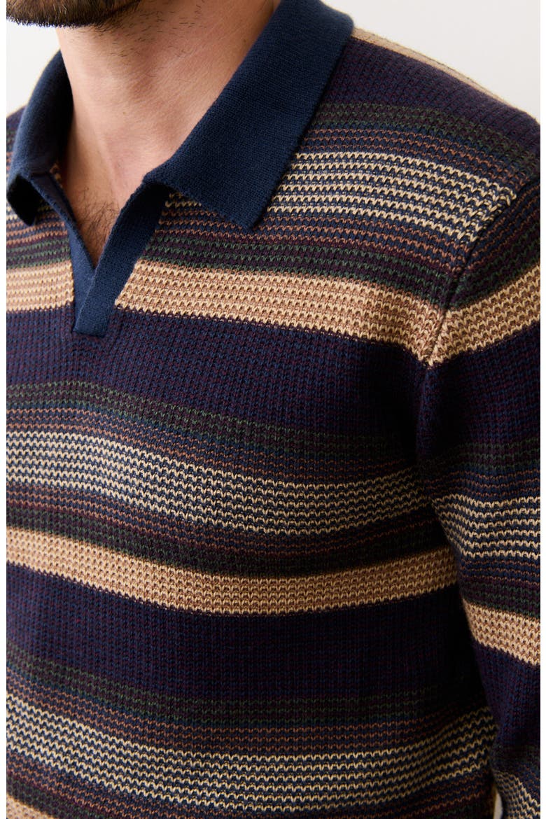 Liam Johnny Collar Long Sleeve Sweater Polo, Alternate, color, WARM MULTI STRIPE