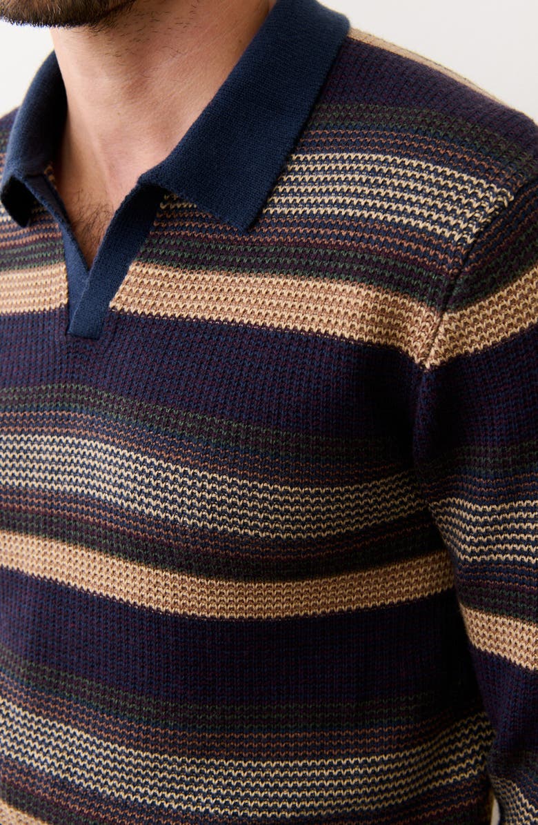 Marine Layer Liam Johnny Collar Long Sleeve Sweater Polo, Alternate, color, Warm Multi Stripe