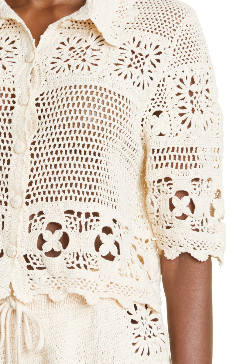 Zimmermann Cotton Crochet Crop Button-Up Shirt, Alternate, color, 