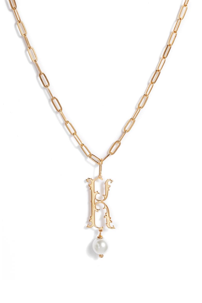 Initial Pendant Necklace, Main, color, GOLD/ PEARL-K