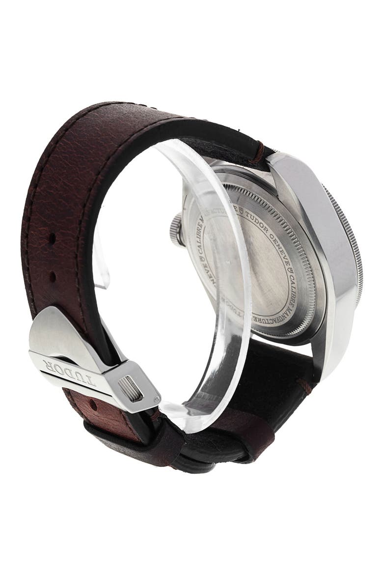 Tudor Preowned 2021 Black Bay GMT Automatic Leather Strap Watch, 41mm, Alternate, color, BLACK