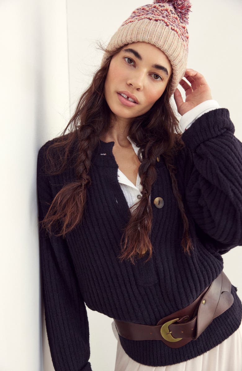 Free People Cocoa Rib Henley Sweater, Alternate, color, Black