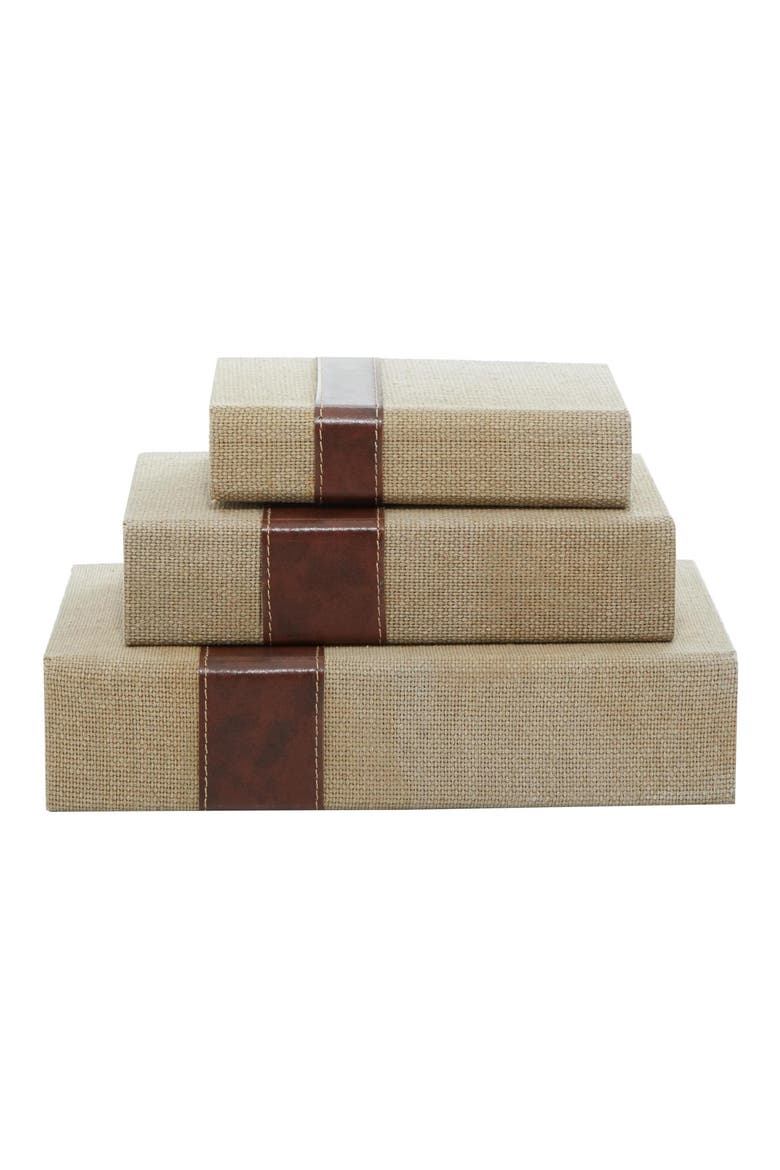 Set of 3 Faux Book Boxes, Alternate, color, BROWN