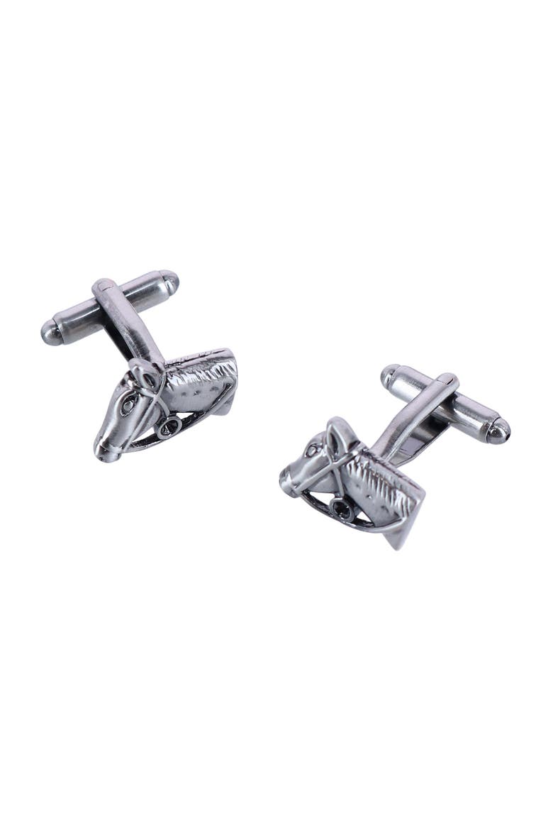 Off To The Races Horse Head Novelty Cufflinks, Main, color, Silver