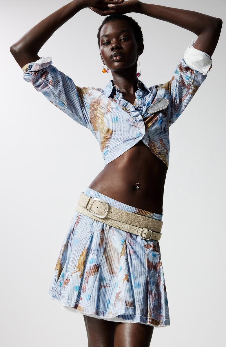 Desigual Floral Cotton Rib Knit Crop Miniskirt, Alternate, color, Blue