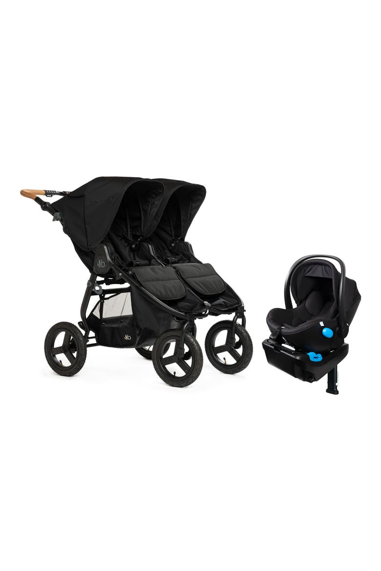 Indie Twin Double Stroller & Clek Liing Railroad Ziip Travel System Car Seat Set, Main, color, BLACK