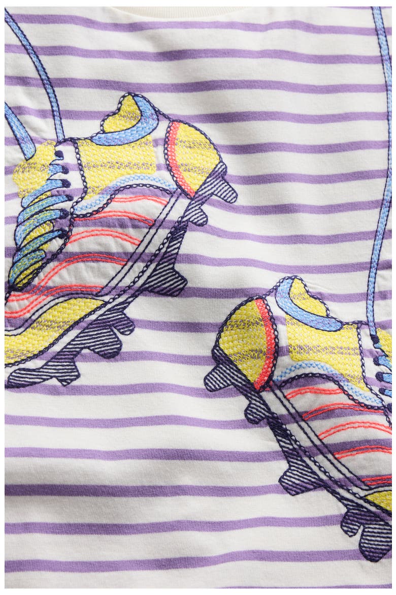 Kids' Stripe Appliqué Relaxed Cotton T-Shirt, Alternate, color, ASTER PURPLE/ IVORY SHOES