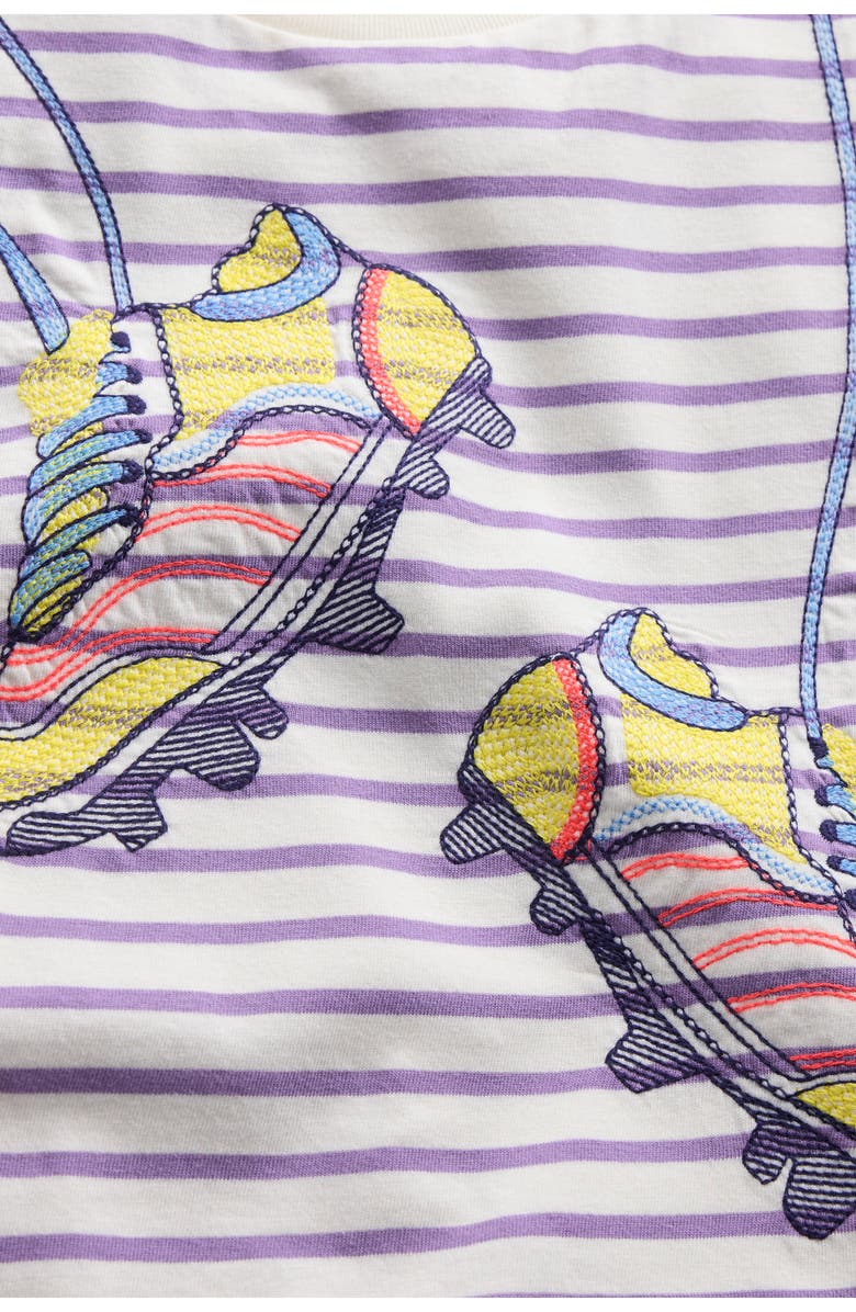 Mini Boden Kids' Stripe Appliqué Relaxed Cotton T-Shirt, Alternate, color, Aster Purple/ Ivory Shoes