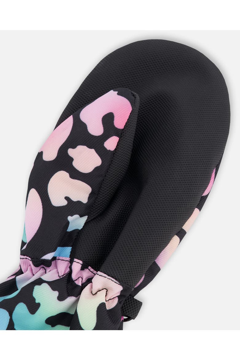 Girl Mid-Season Mittens Animal in Recycled Polyester, Alternate, color, Black Animal Print