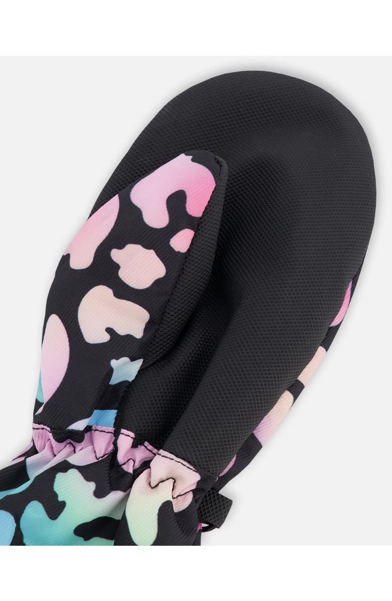 Deux par Deux Girl Mid-Season Mittens Animal in Recycled Polyester, Alternate, color, Black Animal Print
