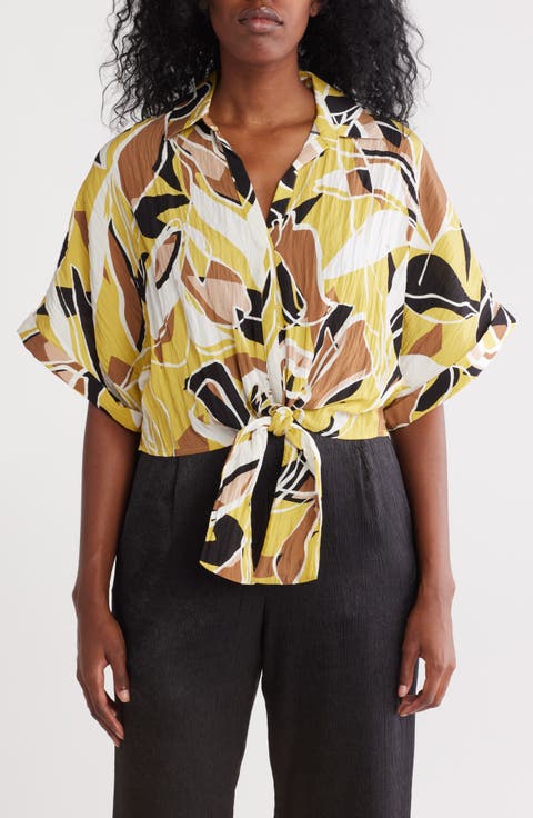 Front Tie Textured Popover Top