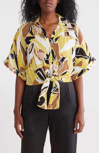 Pleione Front Tie Textured Popover Top