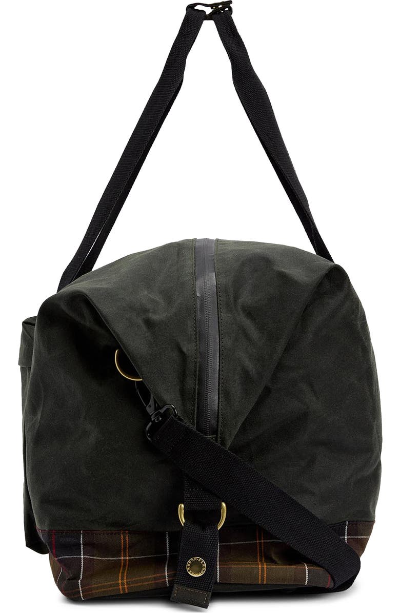 Barbour Field Water Resistant Waxed Cotton Duffle Bag, Alternate, color, Sage/ Classic