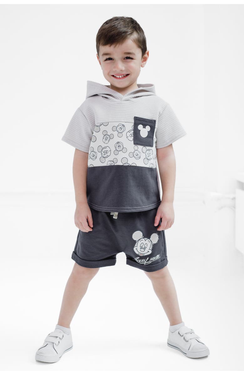 Disney Short Sleeve Hoodie & Shorts Set, Alternate, color, Mickey Mouse Gray