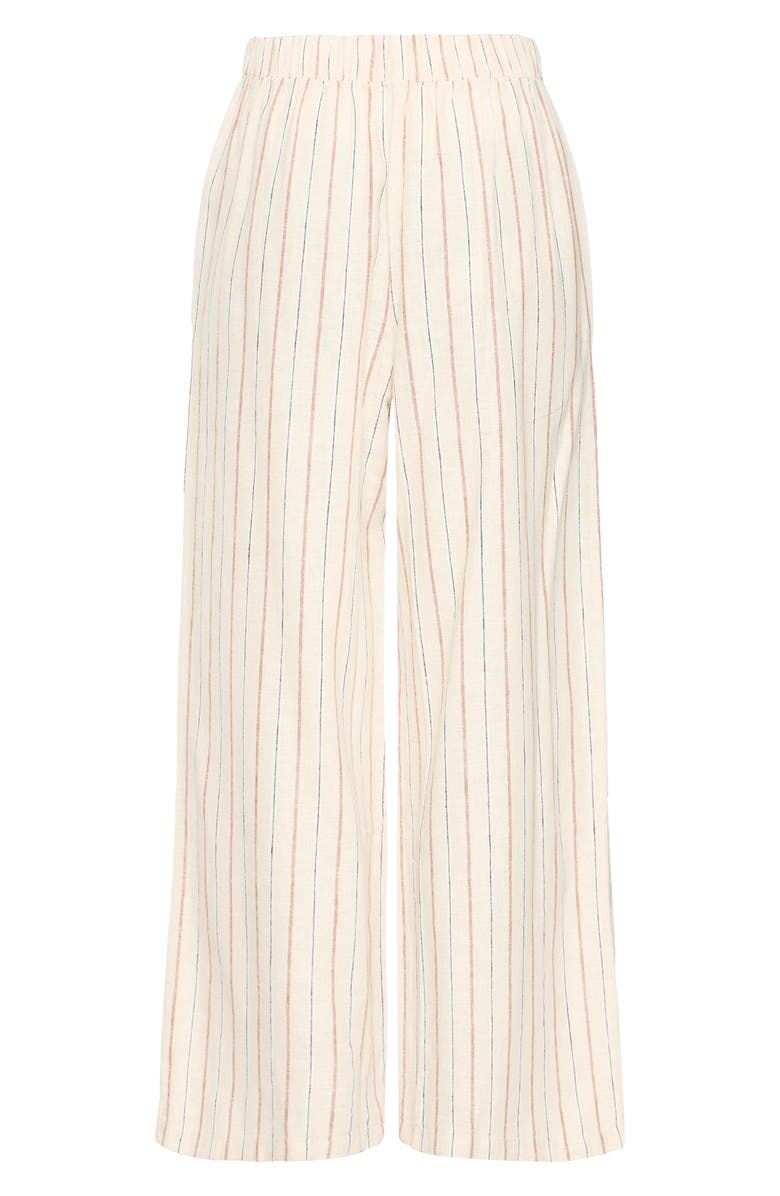 ICHI Wide Leg Linen Blend Pants, Alternate, color, Brown Stripe