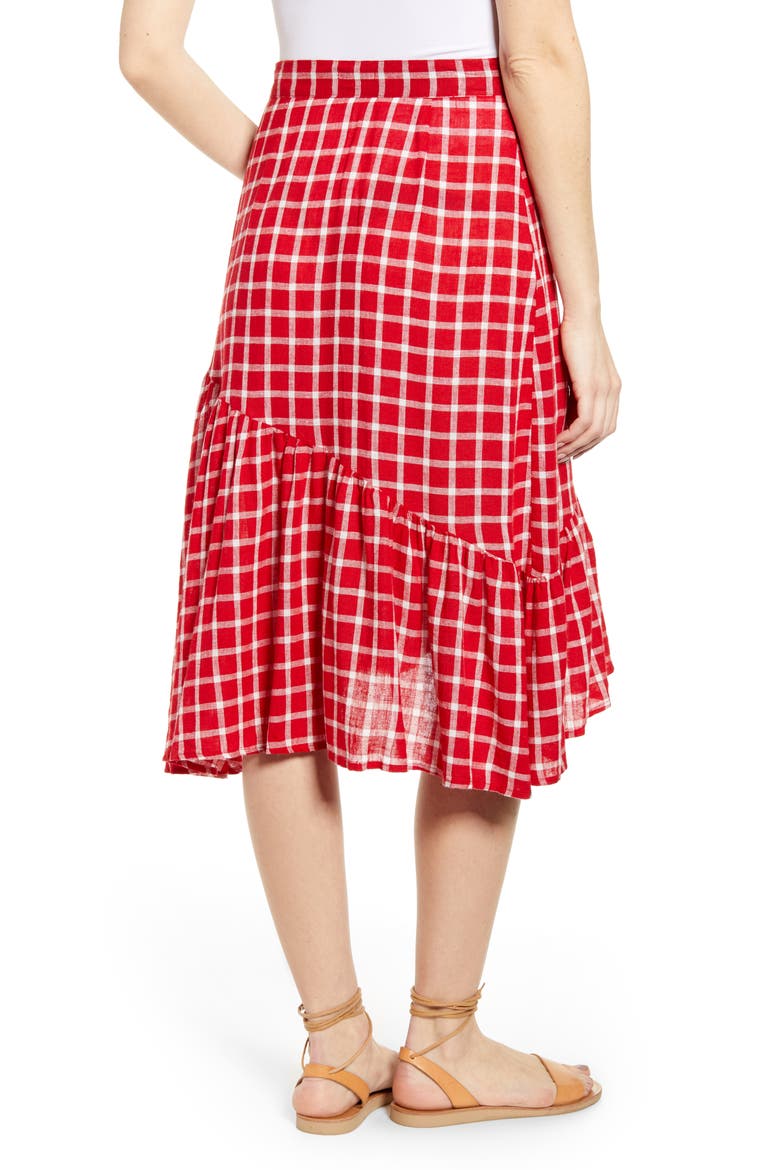Lizzy Asymmetrical Ruffle Hem Skirt, Alternate, color, CHERRY WHITE GRID