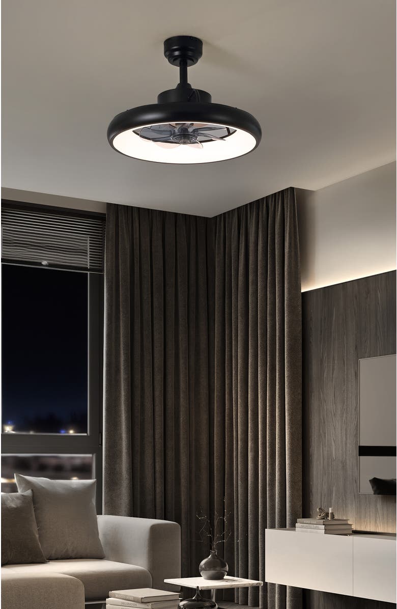 Oval Air Loren 20" Modern Contemporary 6-Speed Metal Mobile-App/Remote-Controlled Dimmable Smart Integrated LED Ceiling Fan, Alternate, color, 