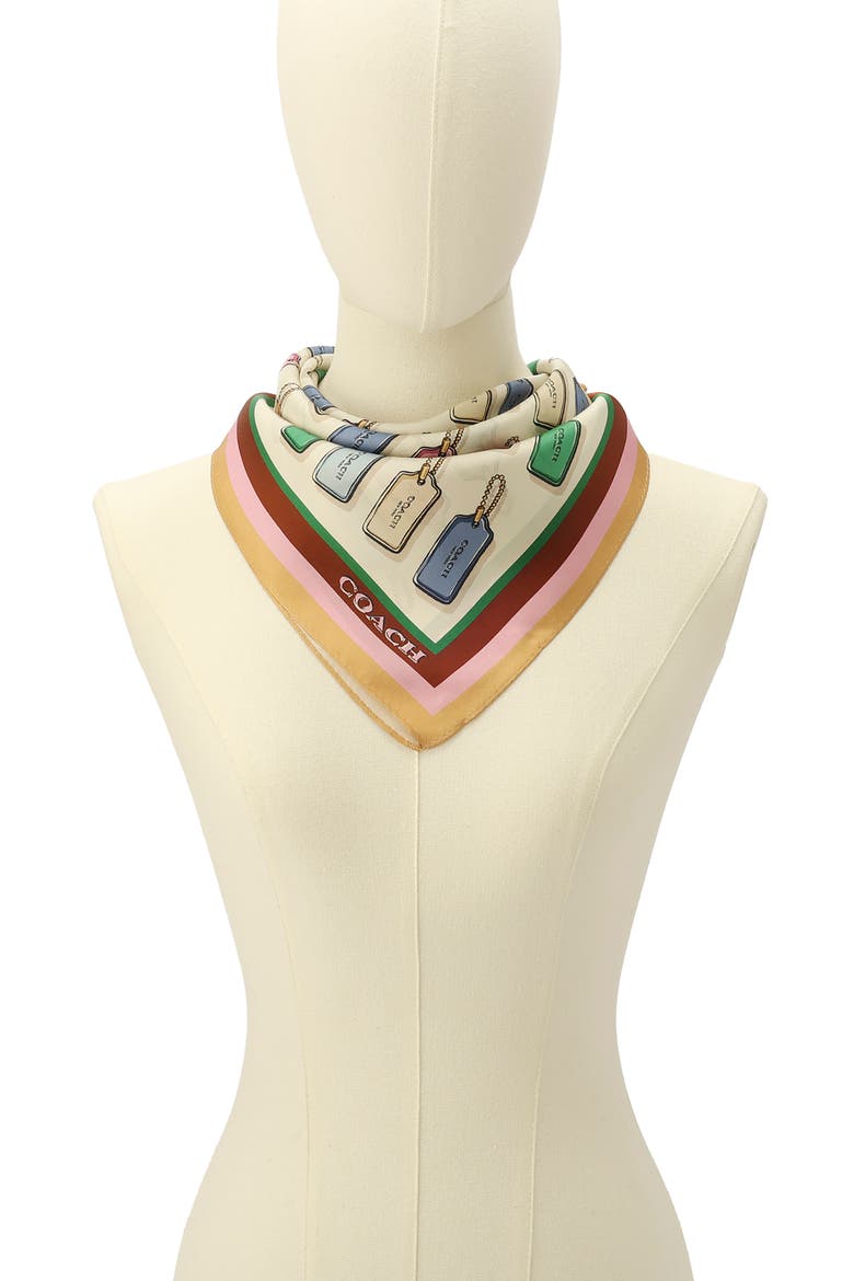Leather Hang Tag Silk Scarf, Alternate, color, CHALK MULTI