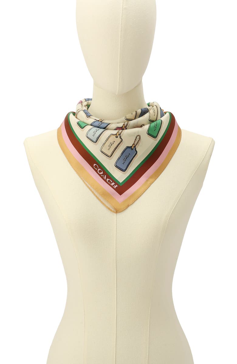 COACH Leather Hang Tag Silk Scarf, Alternate, color, Chalk Multi