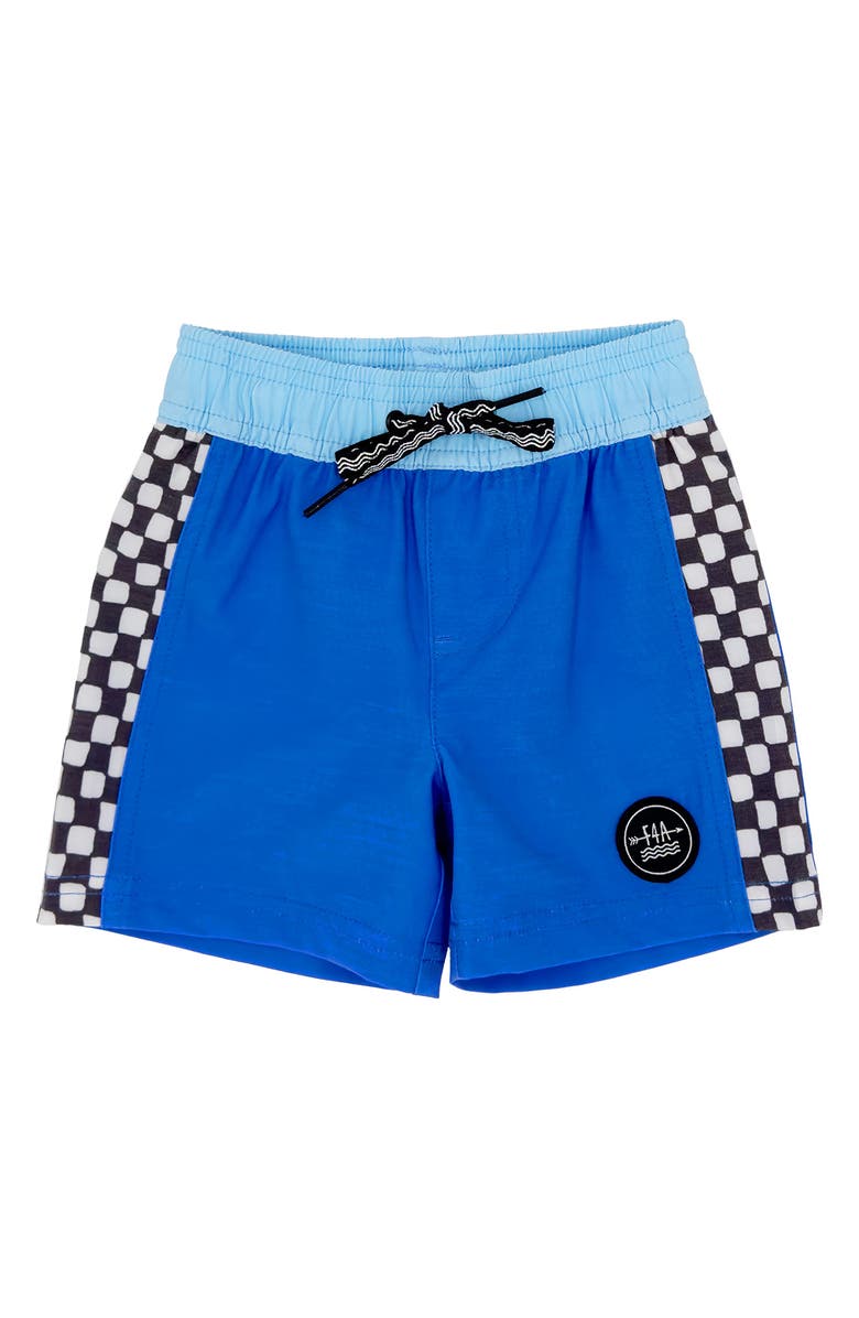 Feather 4 Arrow Check Mate Volley Swim Trunks, Main, color, Marina Blue