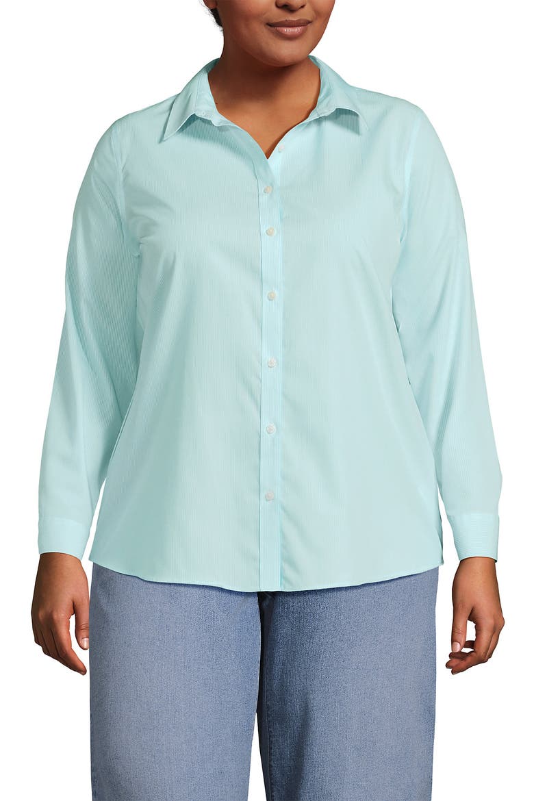 No Iron Supima Cotton Long Sleeve Shirt, Main, color, Bright Aqua Breeze Mini Stripe