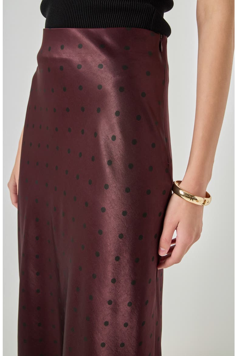 Polka Dot Satin Midi Skirt, Alternate, color, AUBERGINE