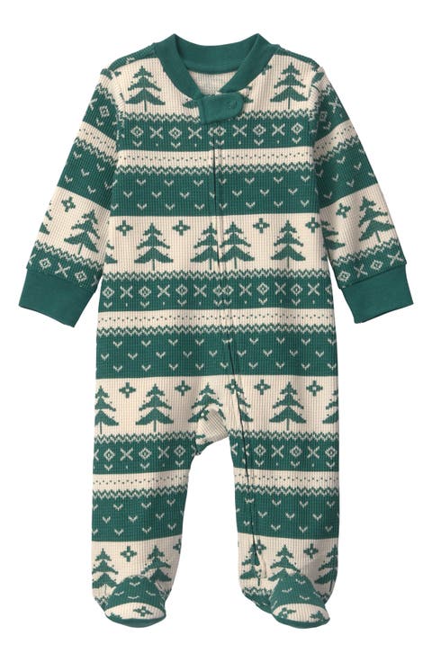Print Organic Cotton Blend Zip Footie