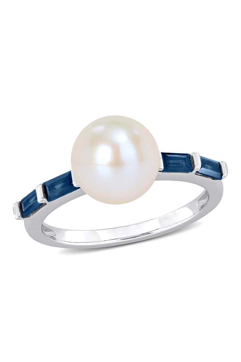 Cultured Pearl & Gemstone Ring 10k, Main, color, Sapphire/White Gold