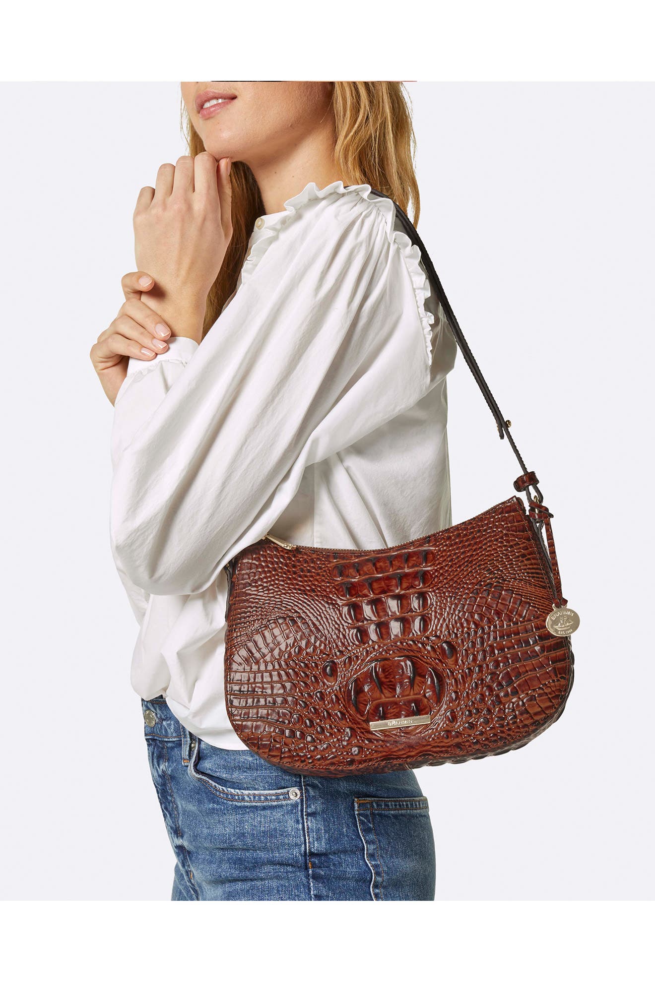 Brahmin Shayna Croc Embossed Leather Crossbody, Alternate, color, 