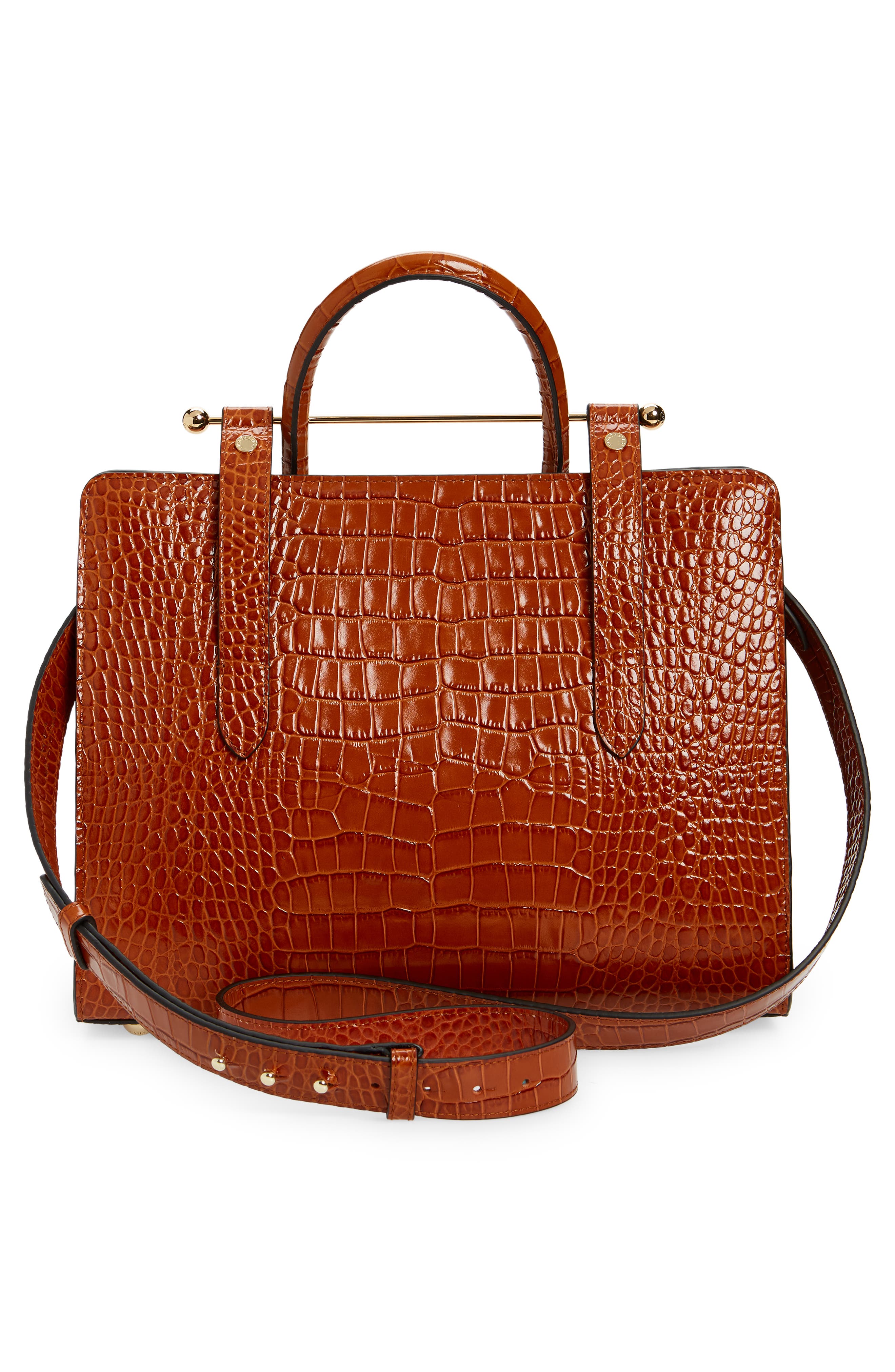 Midi Croc Embossed Leather Tote, Alternate, color, TAN